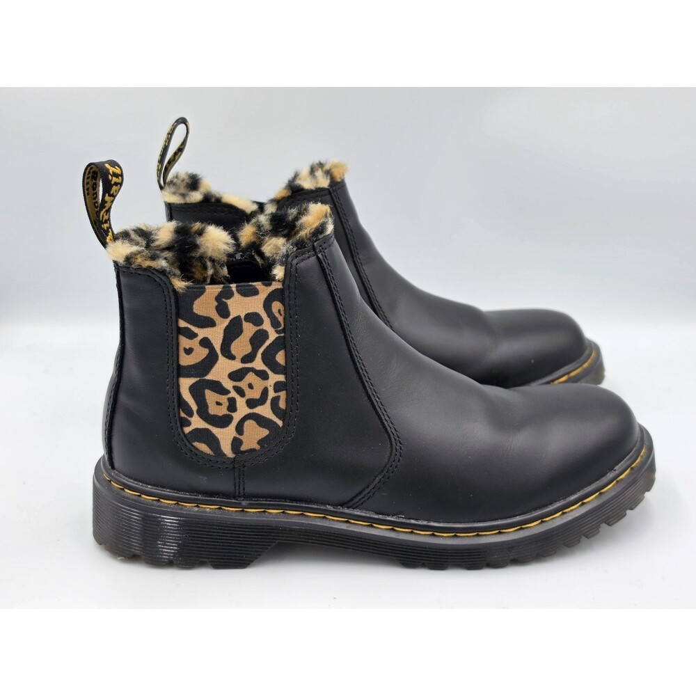 Dr Martens Kids Leonore Y Boots 2976 Black Romario Smoother Finish Leopard Sz 7